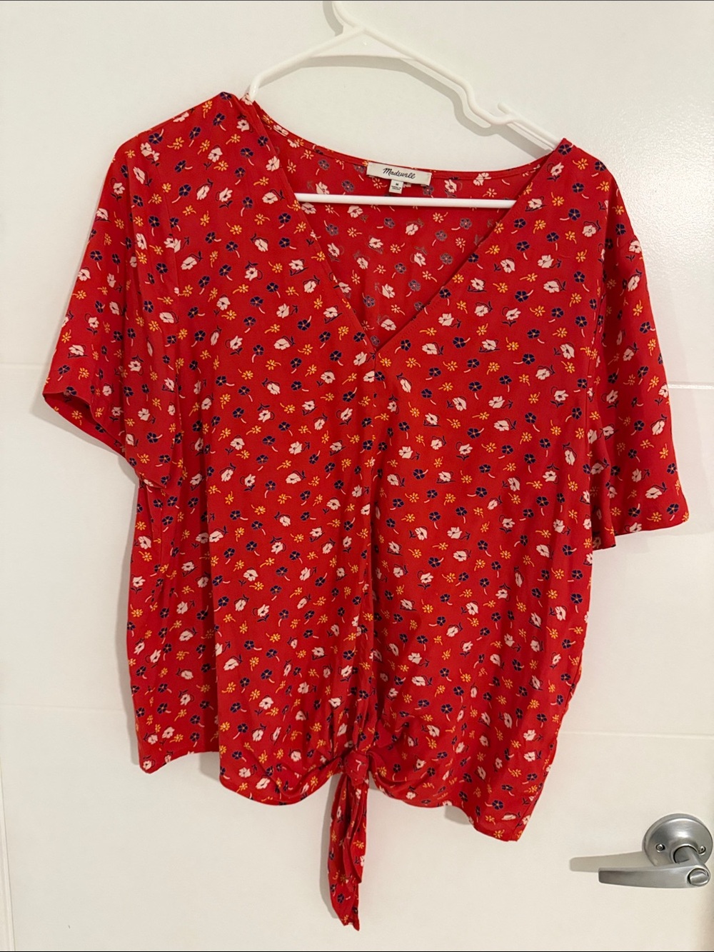 Madewell Red Floral Tie-Front V-Neck Blouse